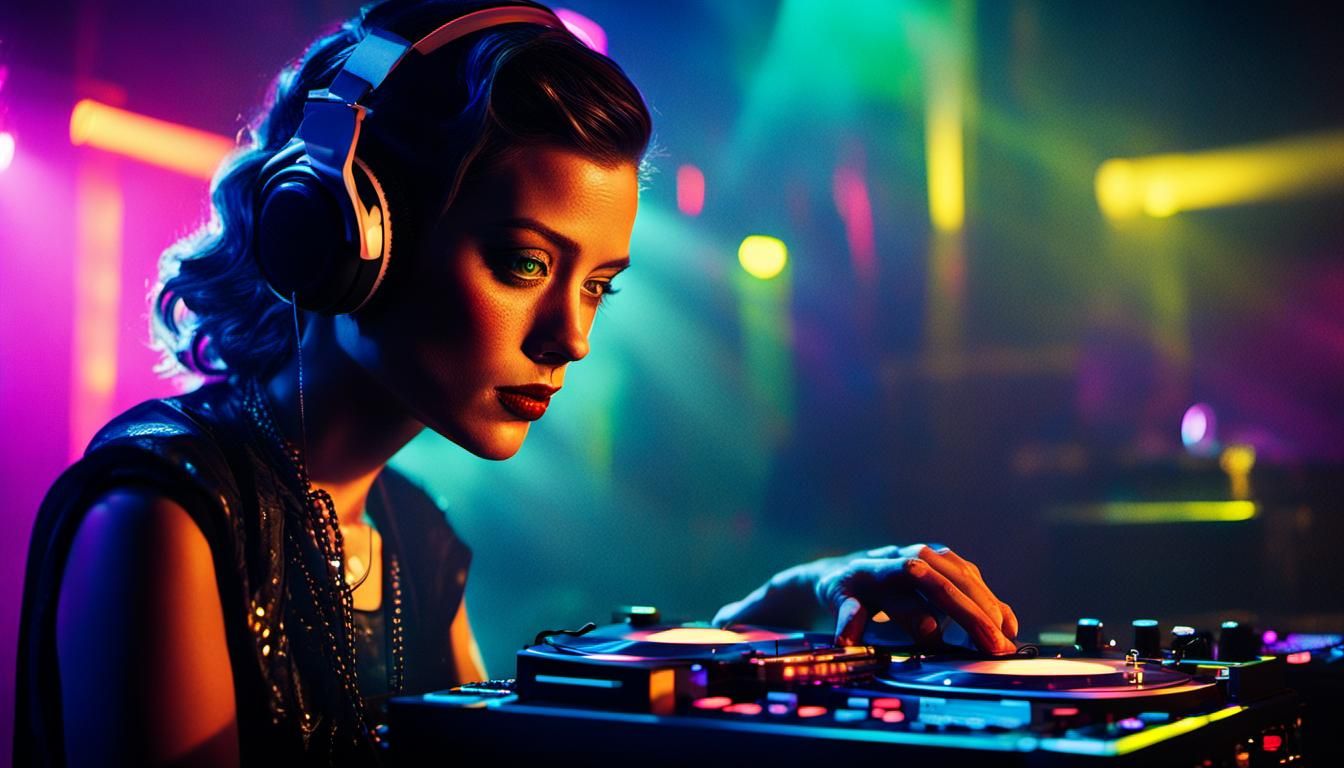 Film Noir: Woman DJ in Neon Techno Club