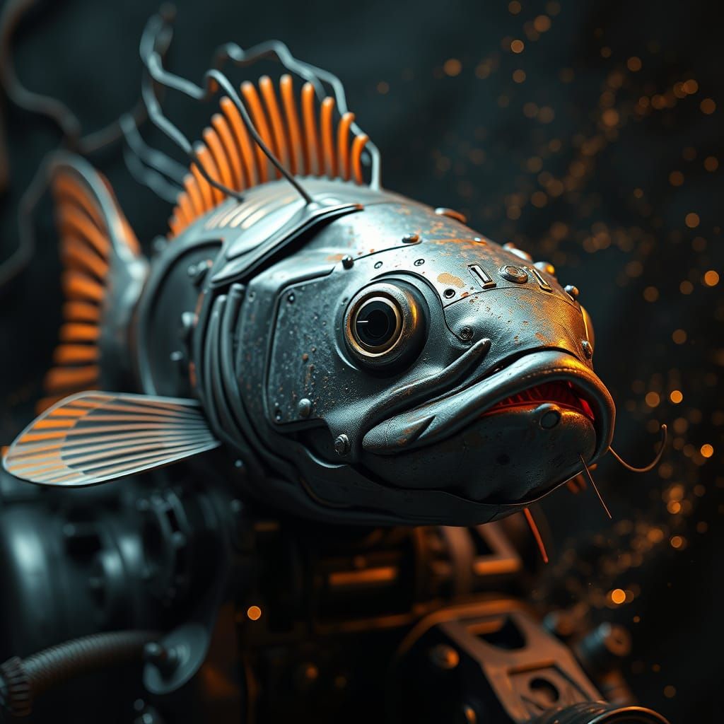 Cyberpunk Catfish Reborn from Rusty Engines