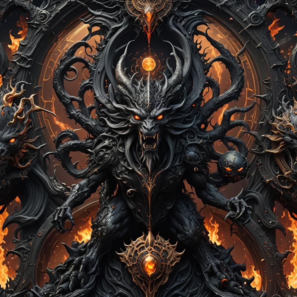 Demonic Porcelain Chimera Under Obsidian Midnight Sun