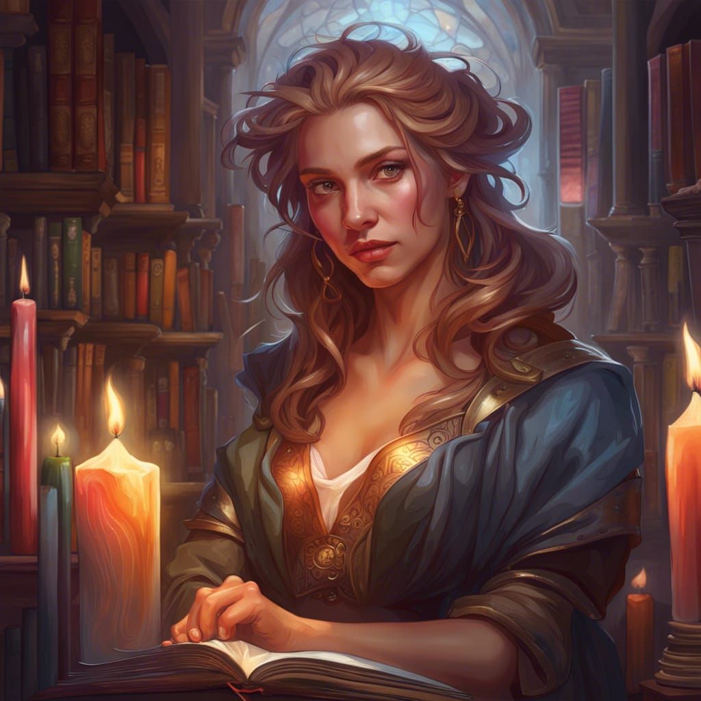 Detailed Portrait with Books, Quills and Candles