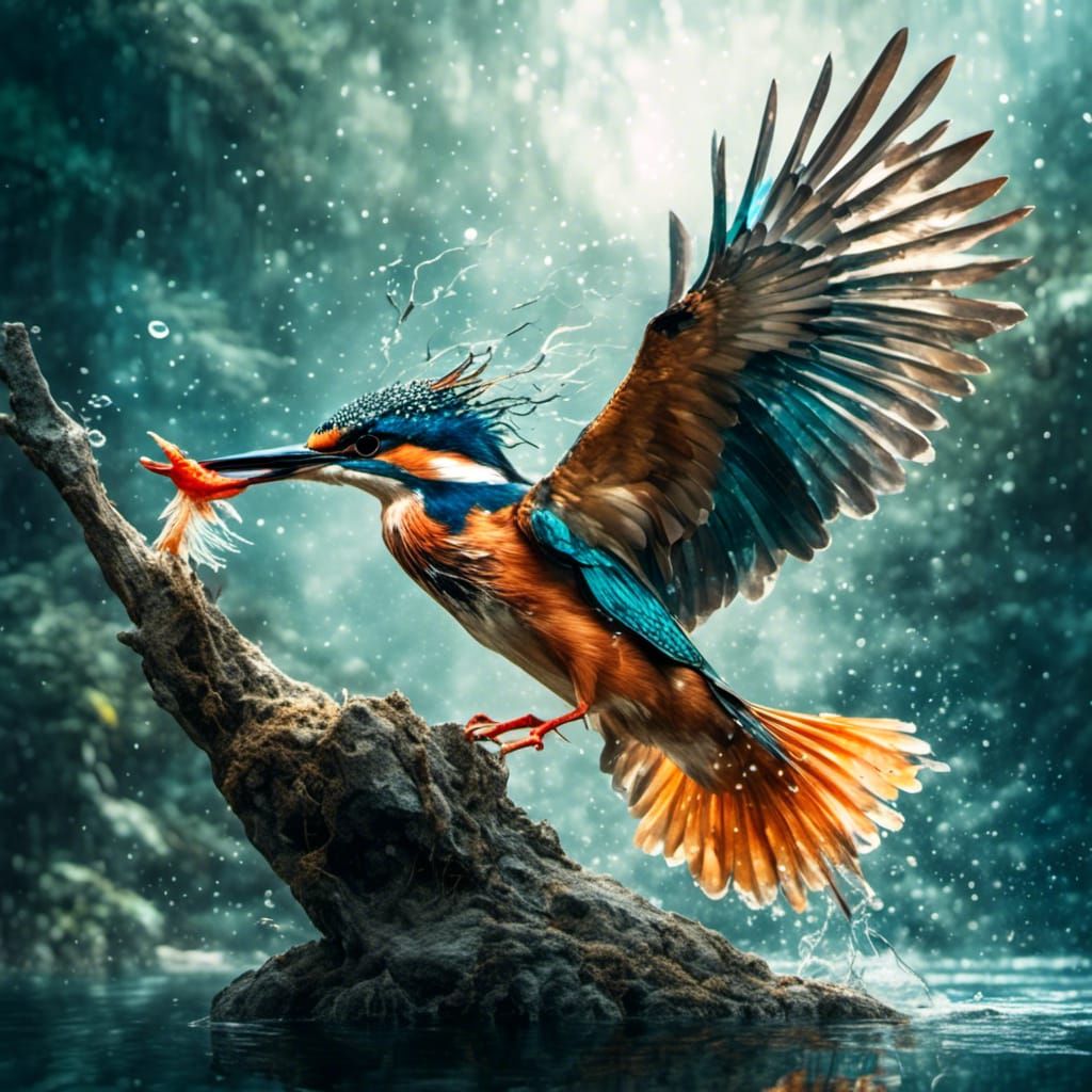 Hunting King fisher bird