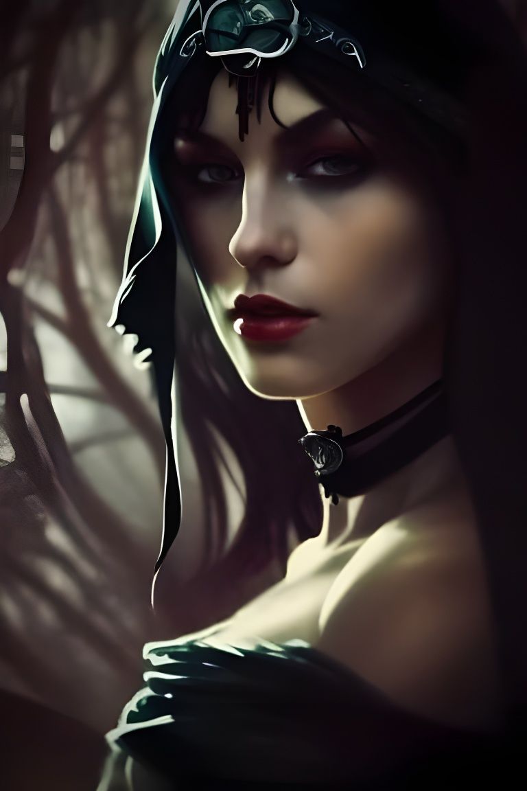 Mystical Sorceress Portrait in Art Nouveau Style