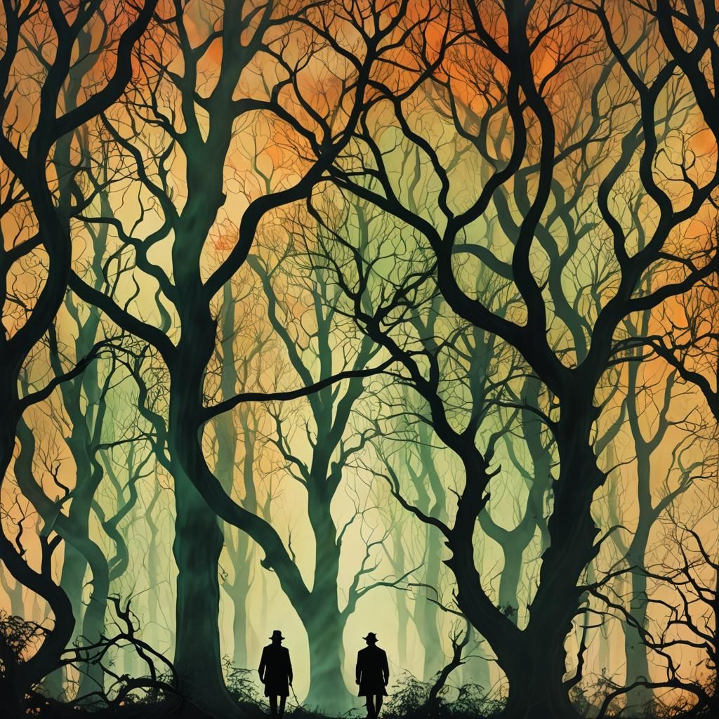 Surreal Silhouette: Juxtaposed Forests in Vivid Colors