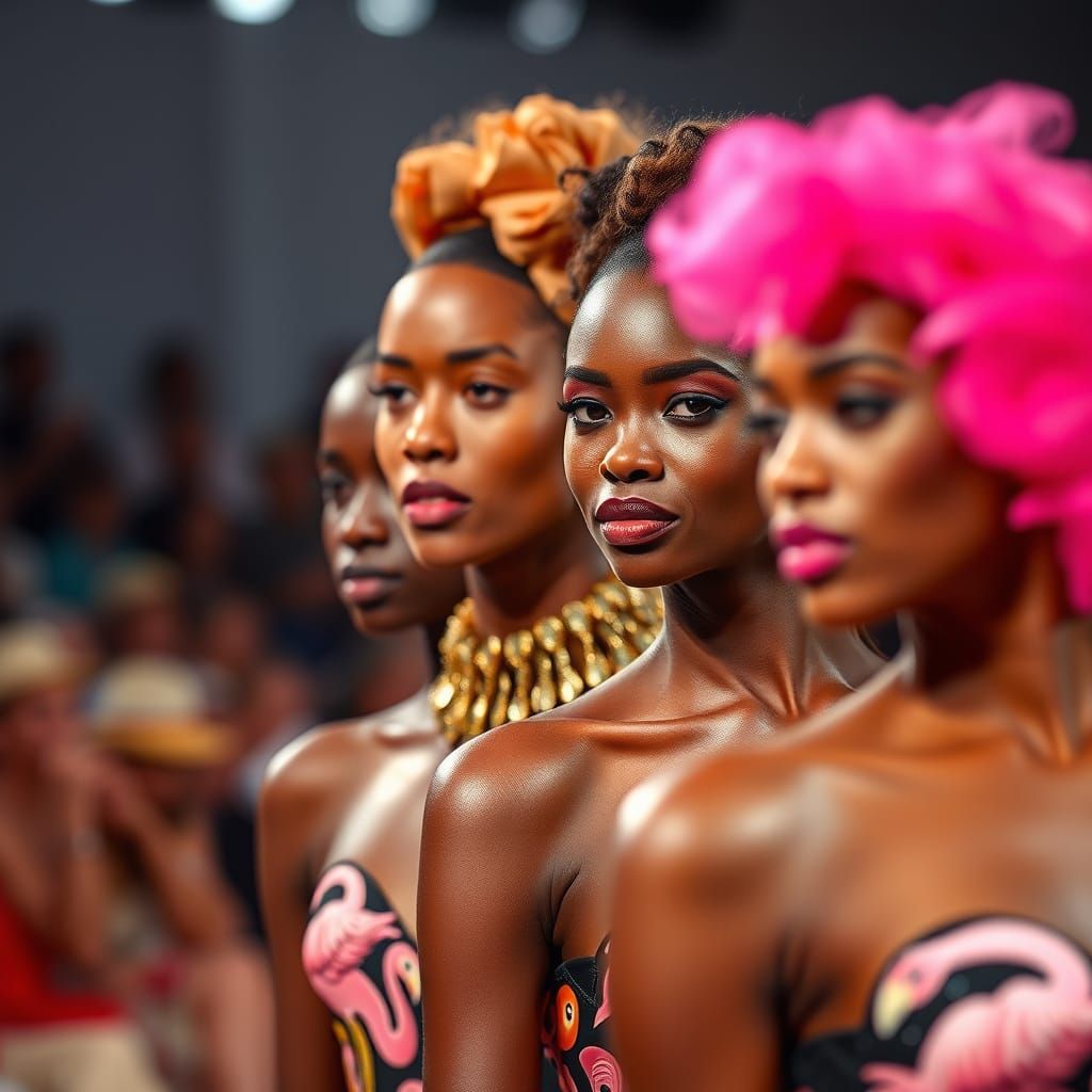 Confident African Fashion Models Strut Down Flamingo-Inspire...