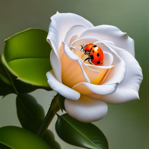 Ladybug on Rose: Photorealistic Close-Up in Oil Painting Sty...
