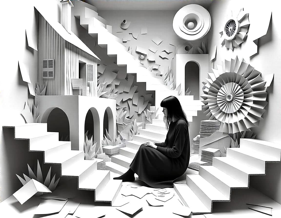 Abstract Papercraft Escher-esque Geometric Diorama