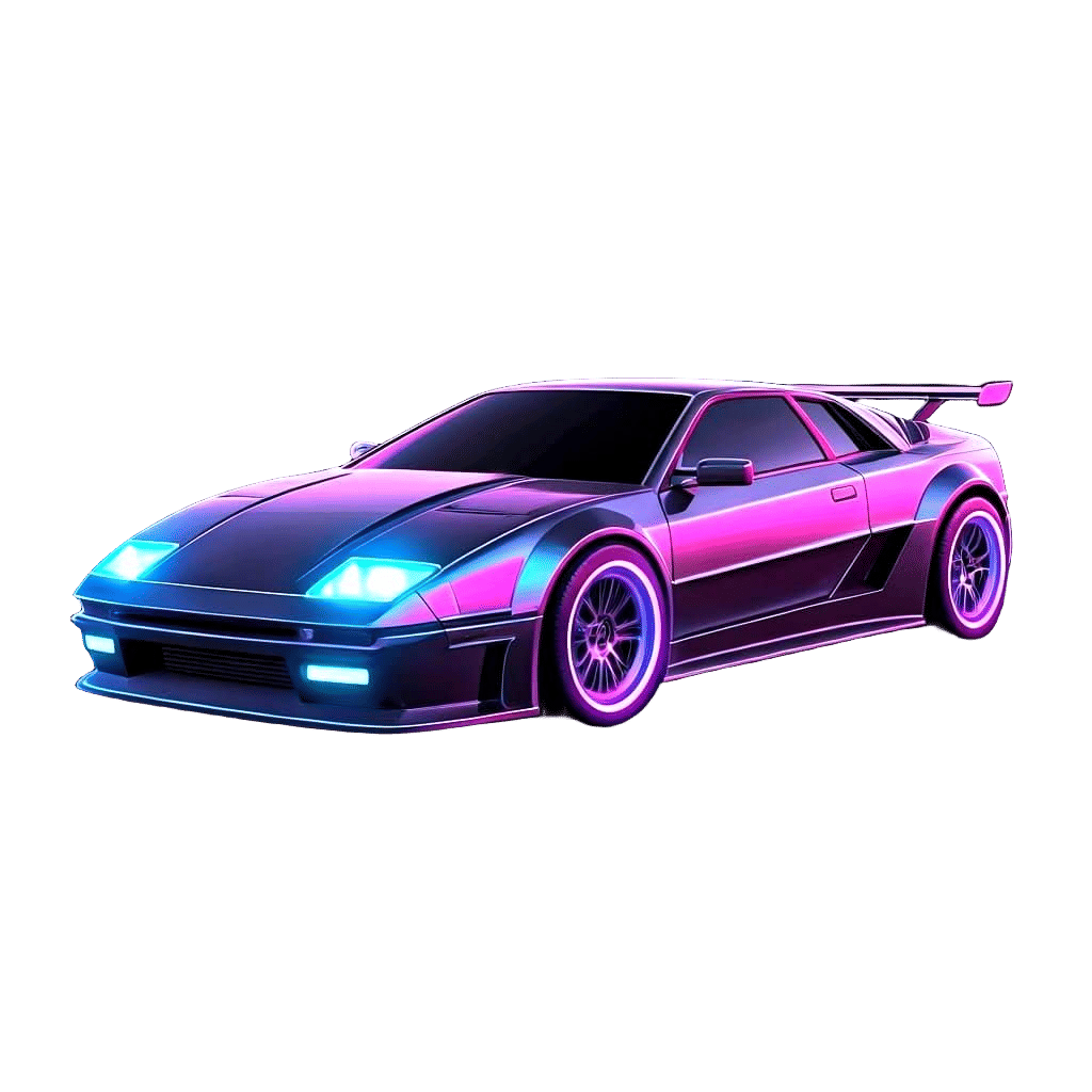 Retro-Futuristic Sports Car Emblem in Neon Hues