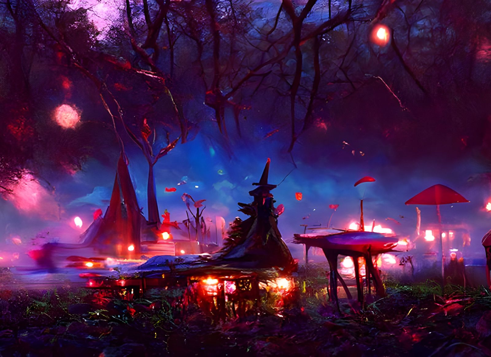 Misty Swamp Cafe with Glowing Mushrooms