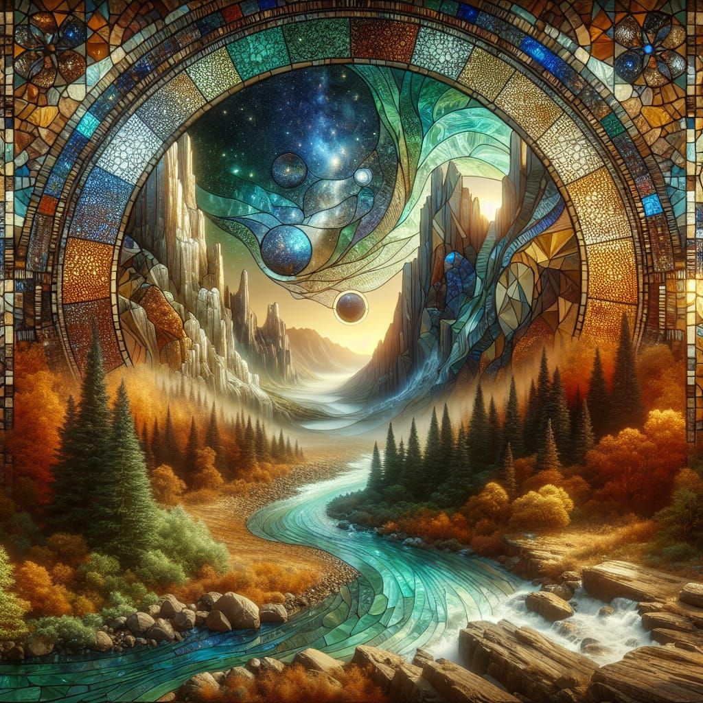Surreal Landscape Through Stained Glass Mosaic