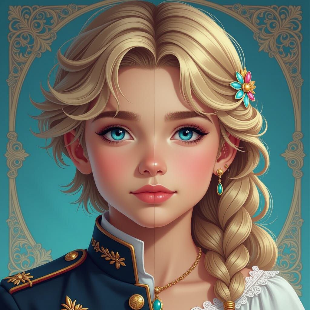 Hyper-Realistic Split Portrait of Boy and Girl