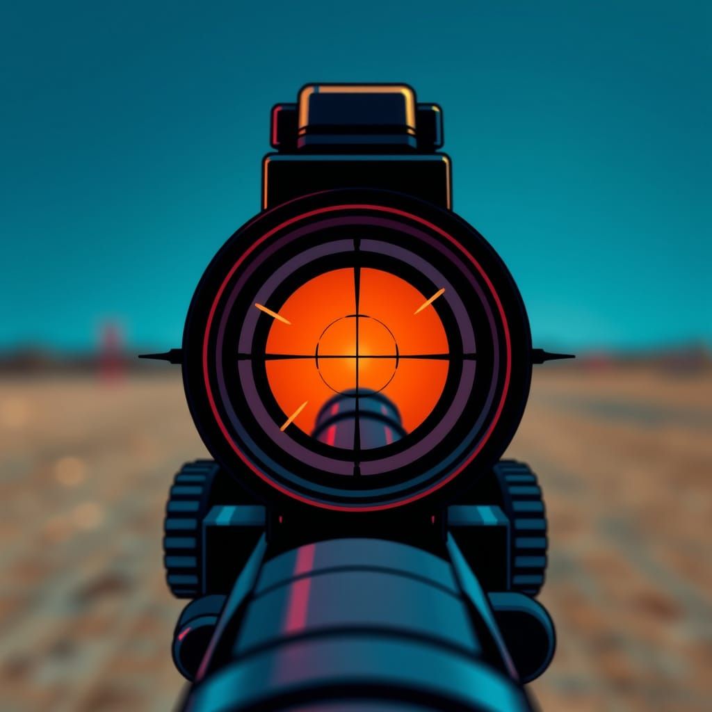 Stylized Sniper Scope View in Vibrant Realism