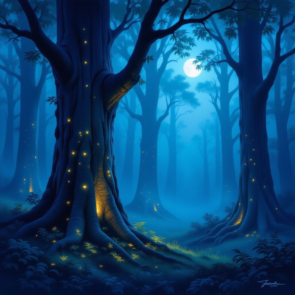 Bioluminescent Forest Pulsing with Life at Twilight