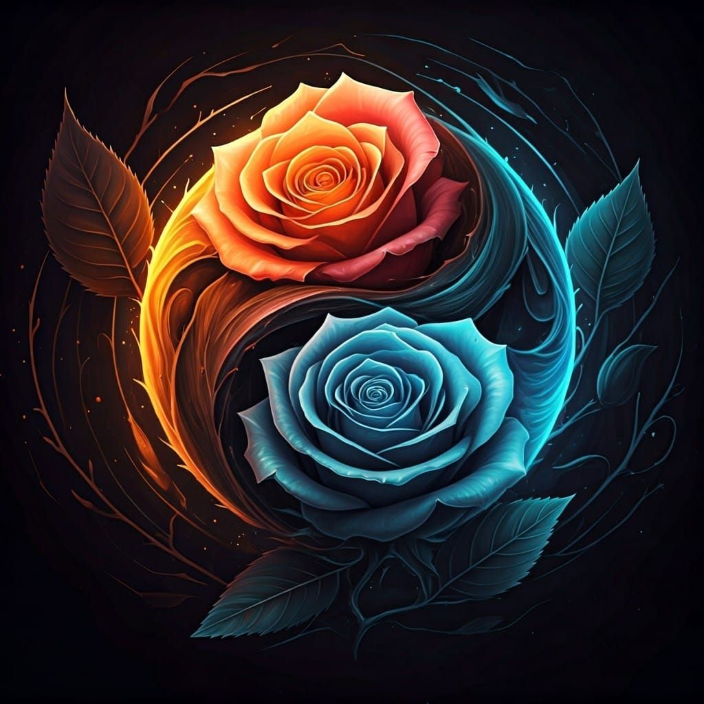 Surreal Roses Merge in Yin Yang Harmony