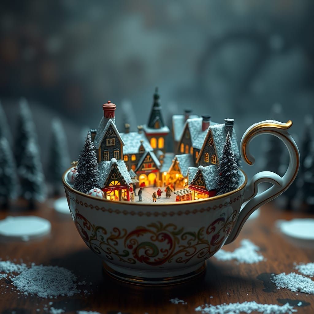 Miniature Christmas Market in a Porcelain Cup