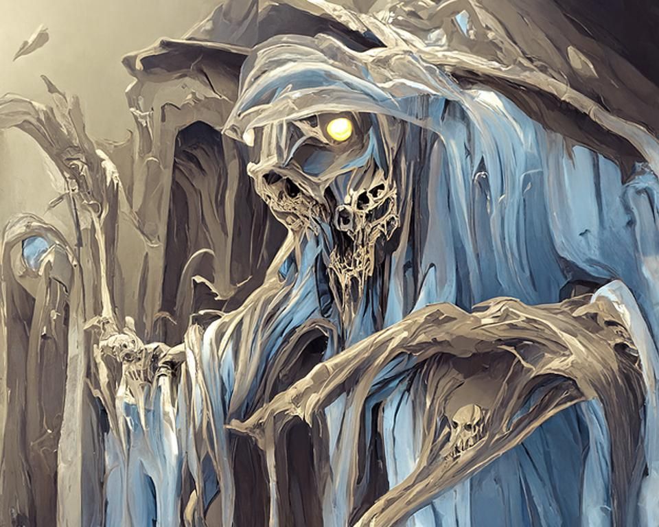 Dark Lich Sorcerer in Gloomy Cave: Digital Art