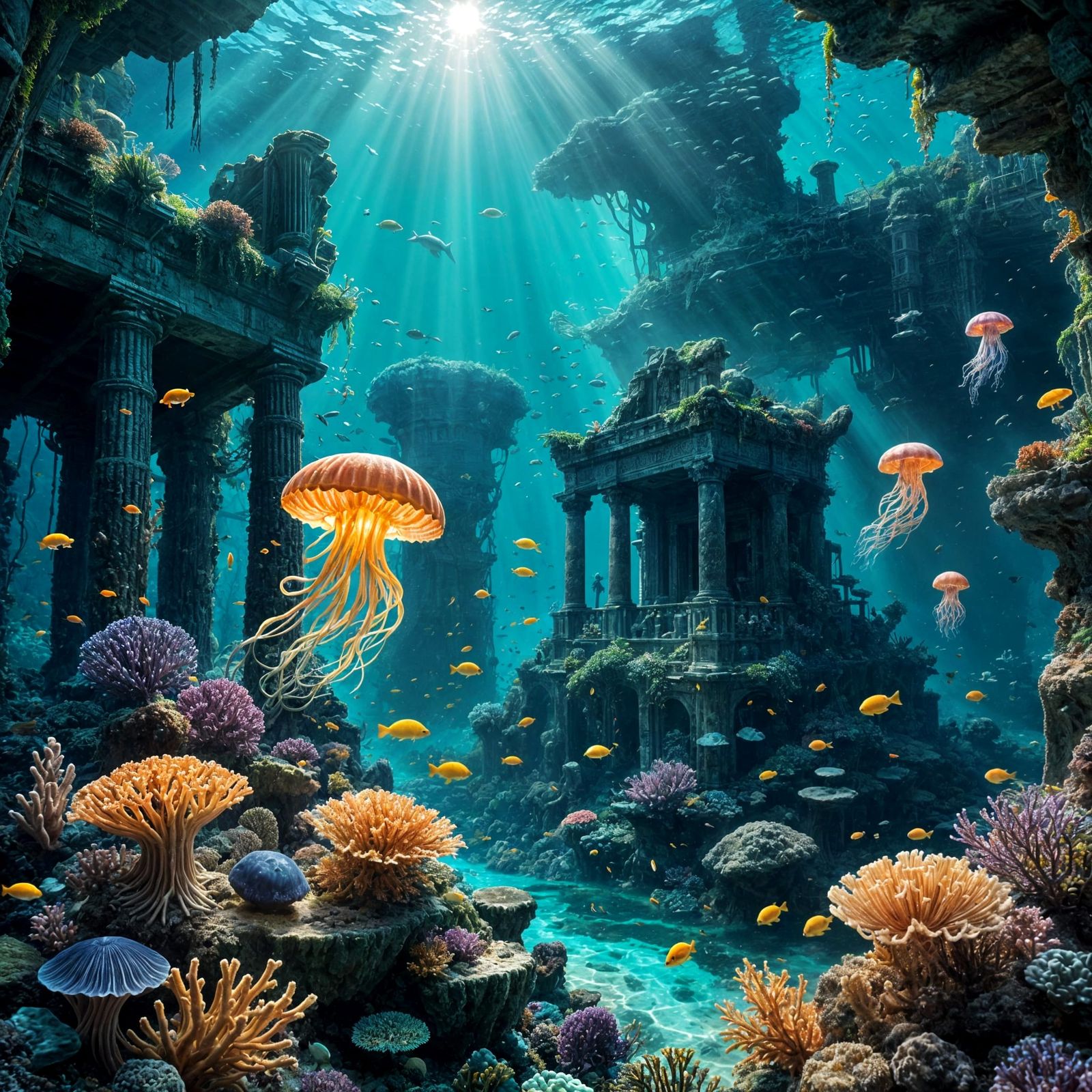 Vibrant Underwater World with Sunken Ruins