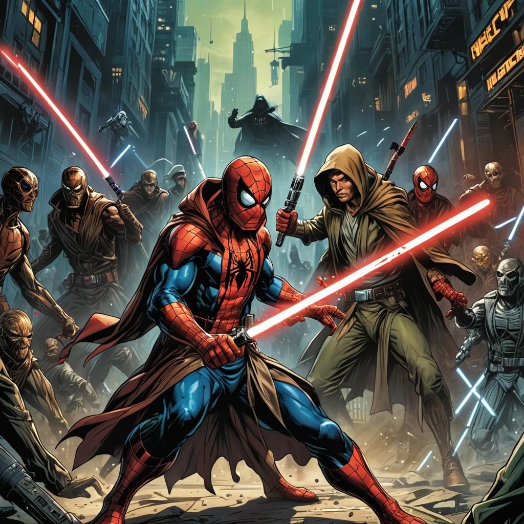 Spider-Man as Jedi Knight with Lightsaber