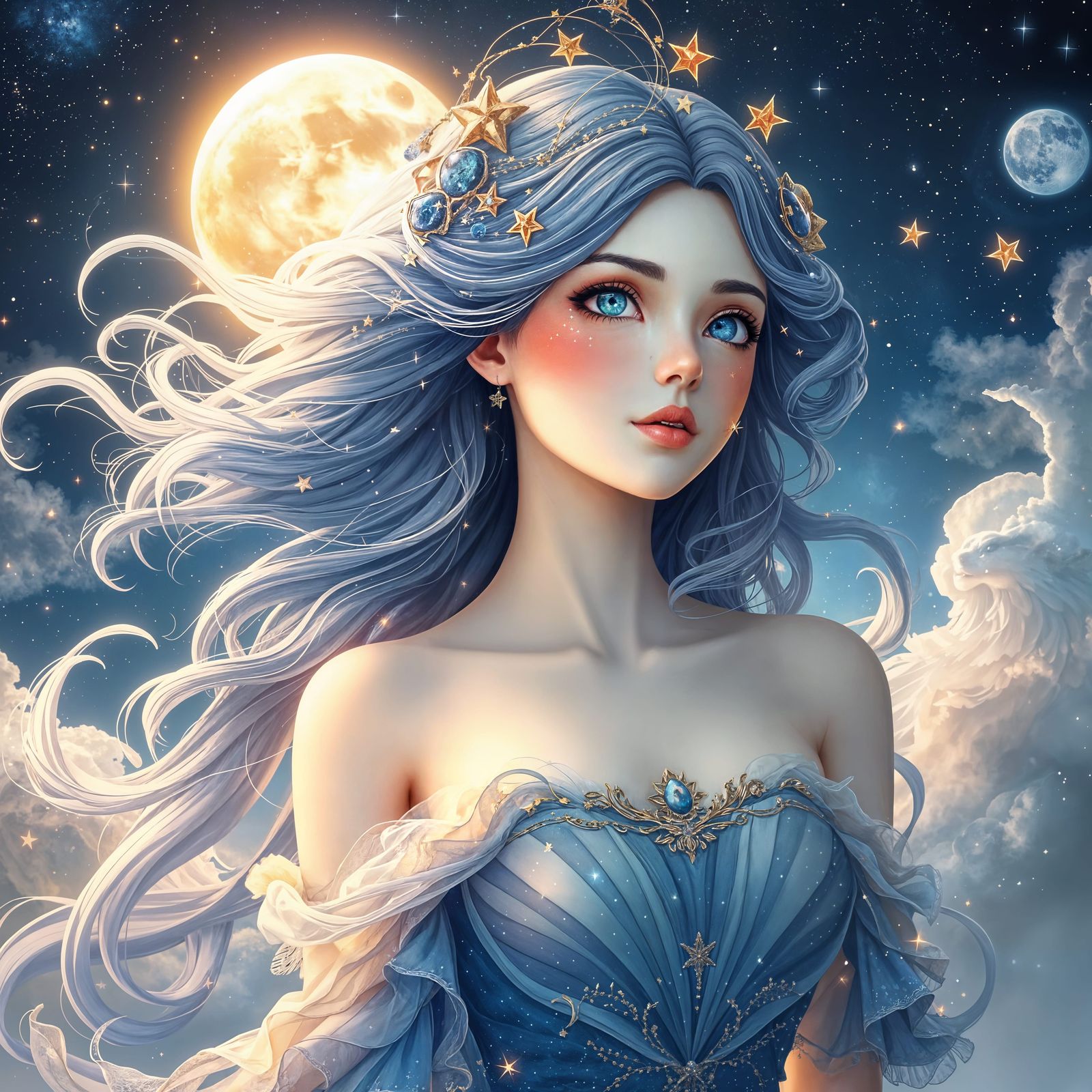 Celestial Goddess in Ethereal Watercolor Fantasy Art