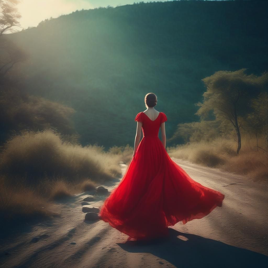 Lady in Red Dress: Cinematic Film Still
