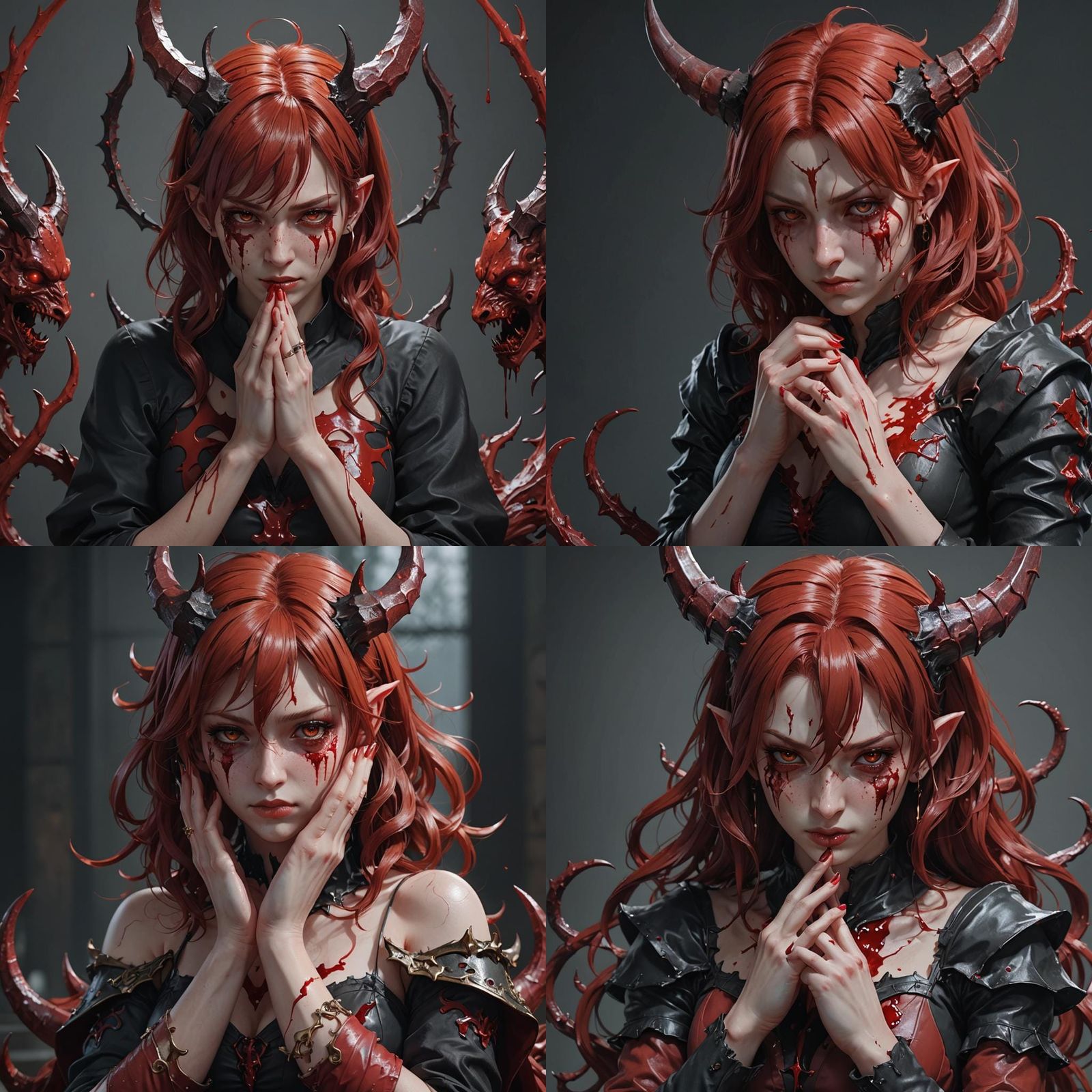 Red-Haired Devil with Head in Anime Art