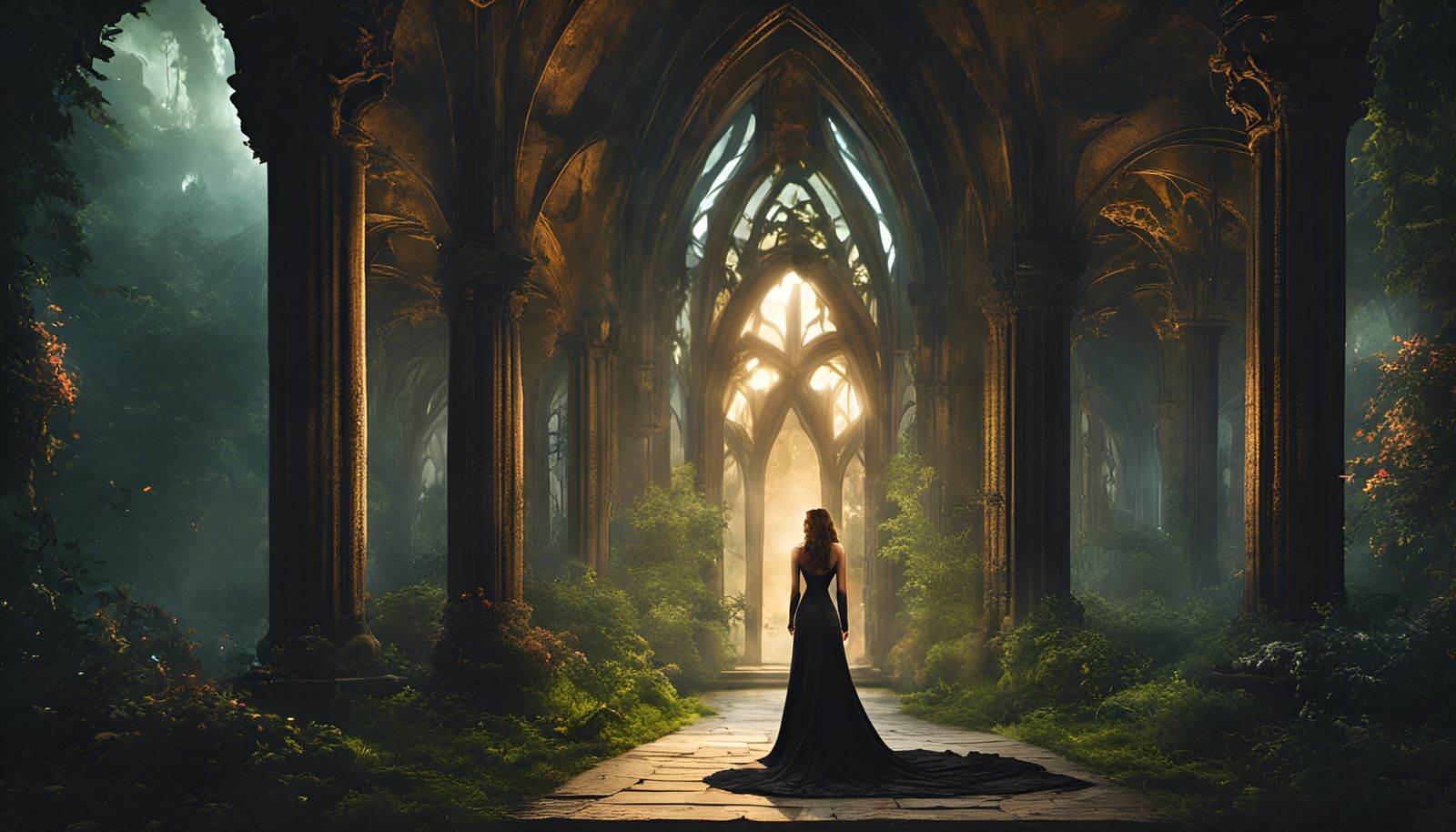 Gothic Sorceress in Green Fire, Dark Fantasy Art