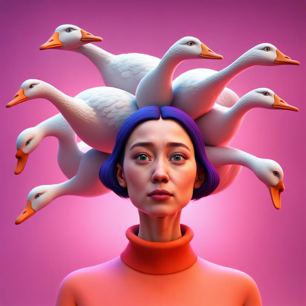 Surreal Goose-Headed Woman: Pixar-Style 3D Digital Art