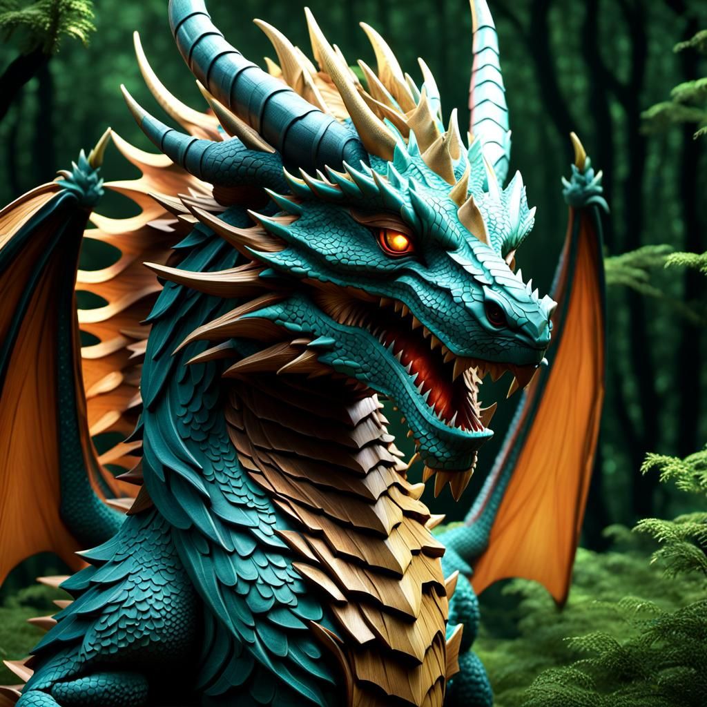 Ethereal Wood Dragon in Cosmic Detail