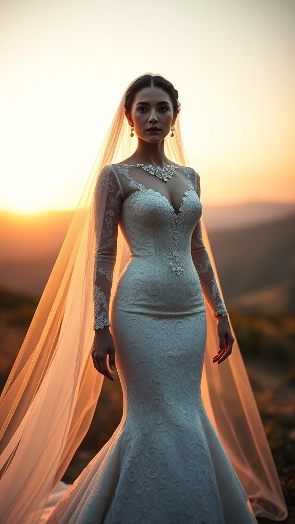 Regal Bride in March-Inspired Wedding Gown at Dusk