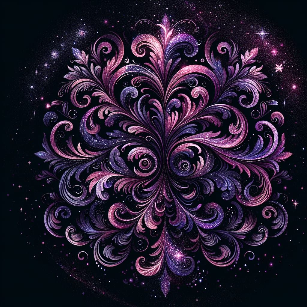 Glittering Purple Damask in Watercolor Style