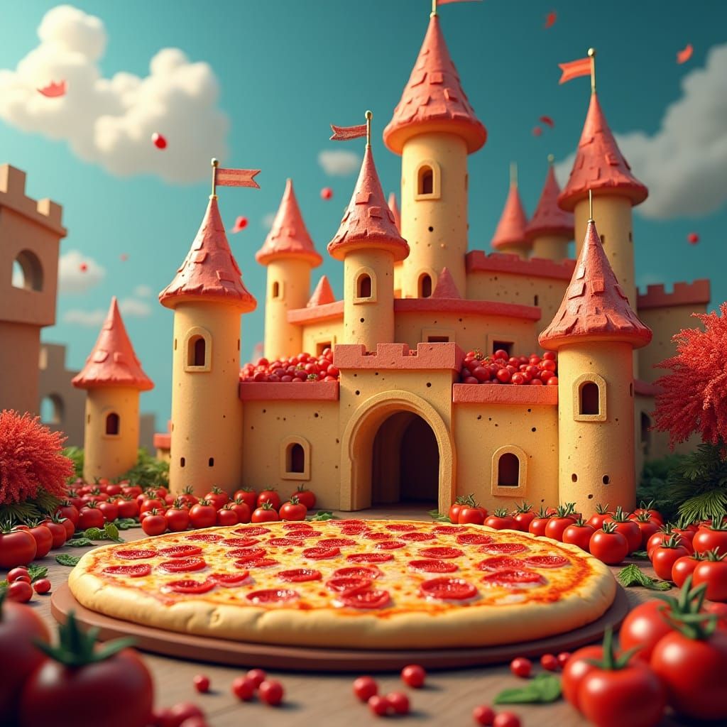 Fantastical Food Landscape in Vibrant Digital Art