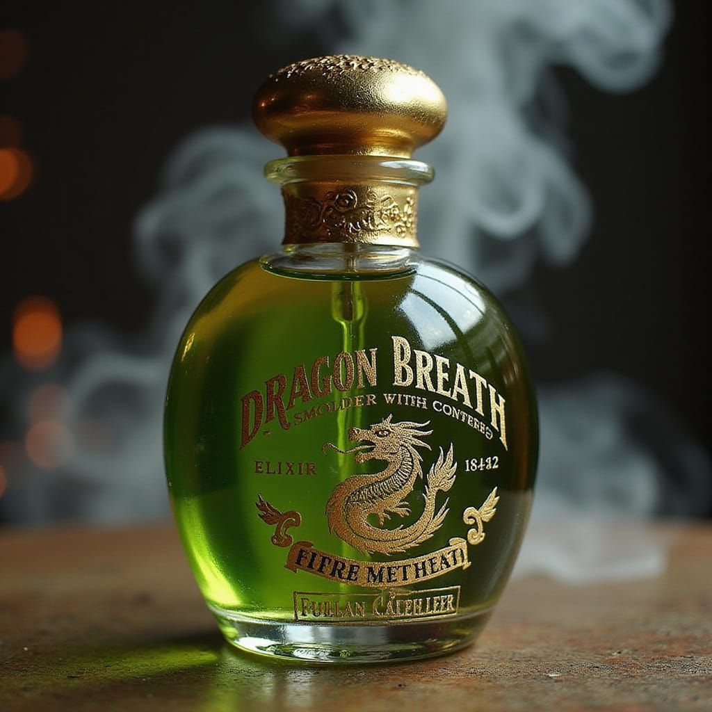 Vintage-Styled Perfume Bottle with Dragon and Flames