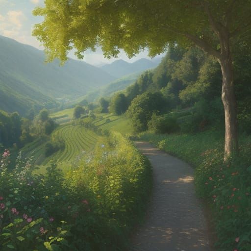 Impressionist Landscape of Lush Vines in Golden Light