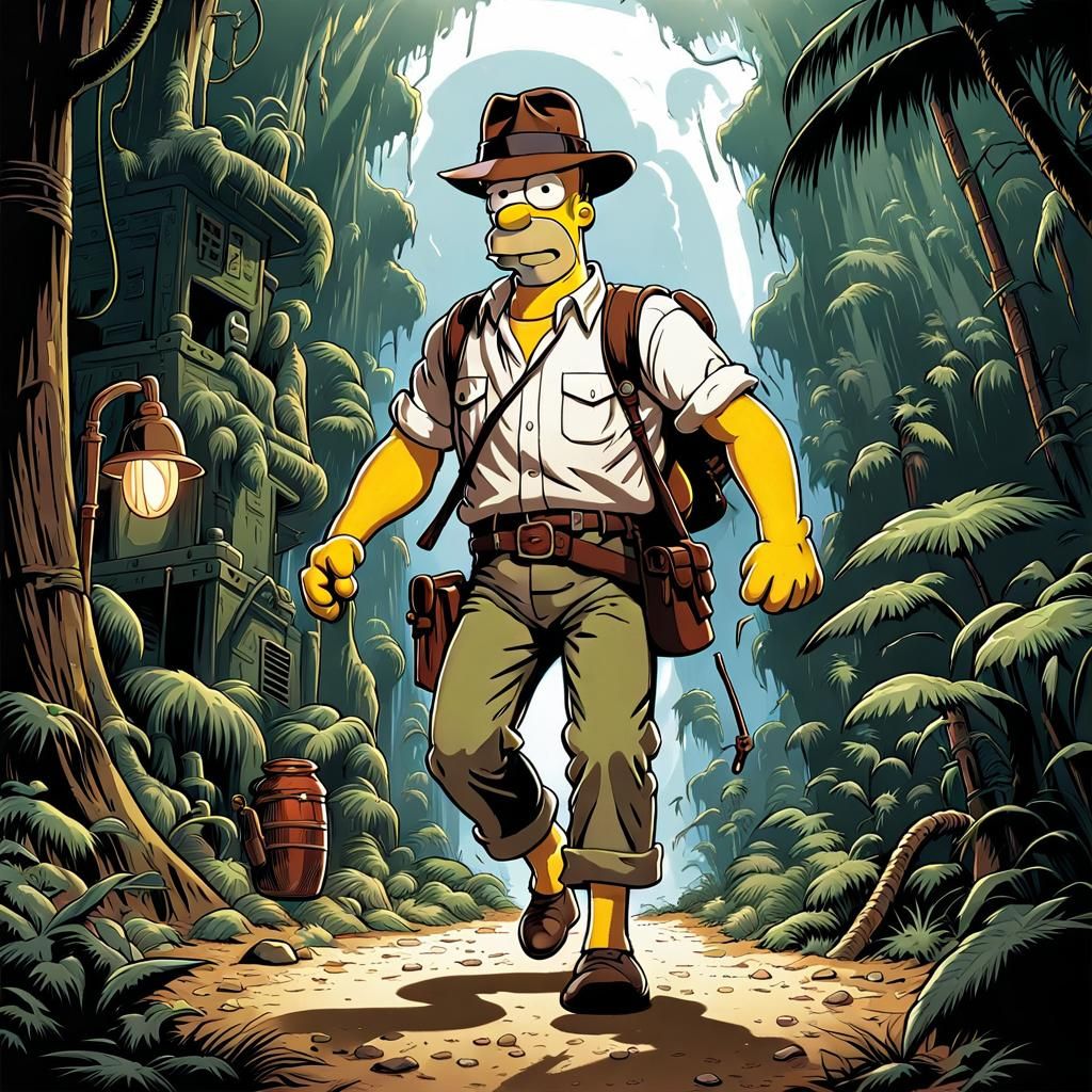 Homer Simpson as Indiana Jones in Comic Book Art