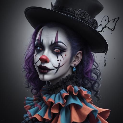 Intricate Gothic Clown Splash Art Portrait