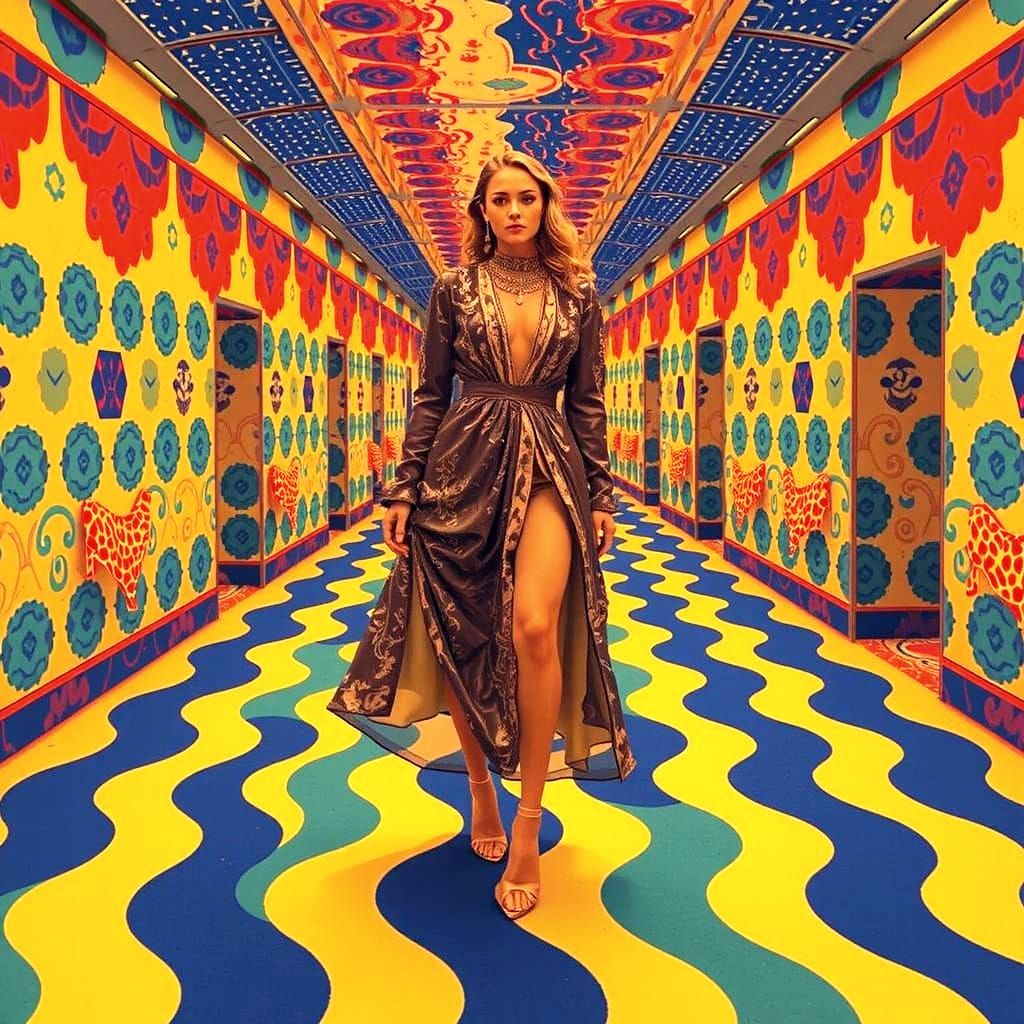 Dreamlike Woman in Surreal, Luxurious Environment