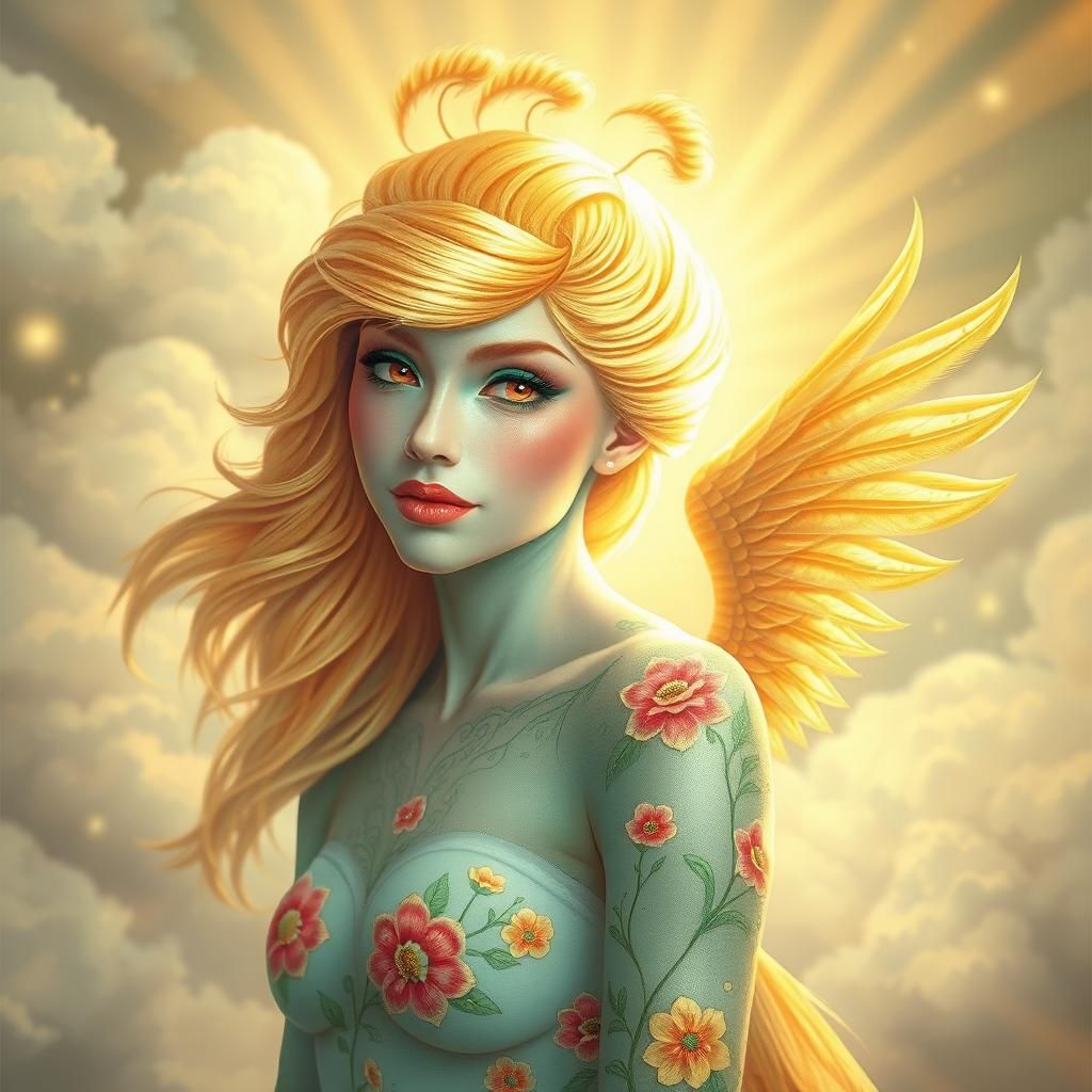 Ethereal Peacock Woman with Dragon Wings