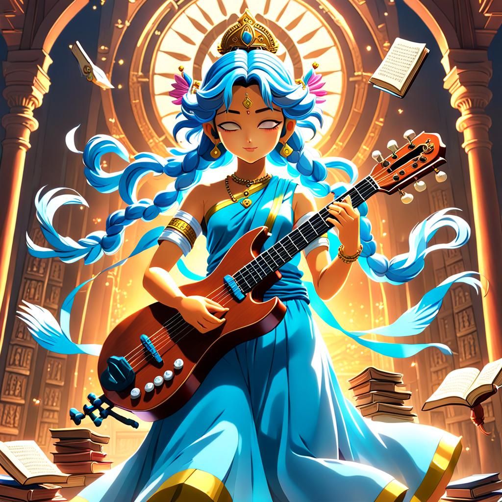Saraswati: Hindu Goddess in Anime Style