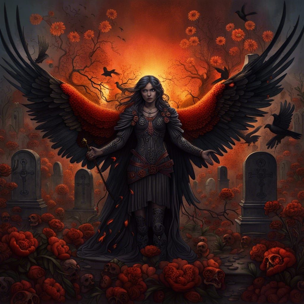 Dark Angel Guarding a Graveyard: Fantasy Concept Art