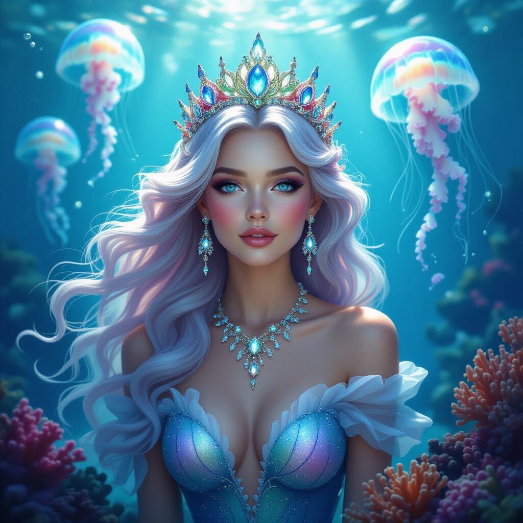 Majestic Mermaid Queen in Deep Ocean Fantasy