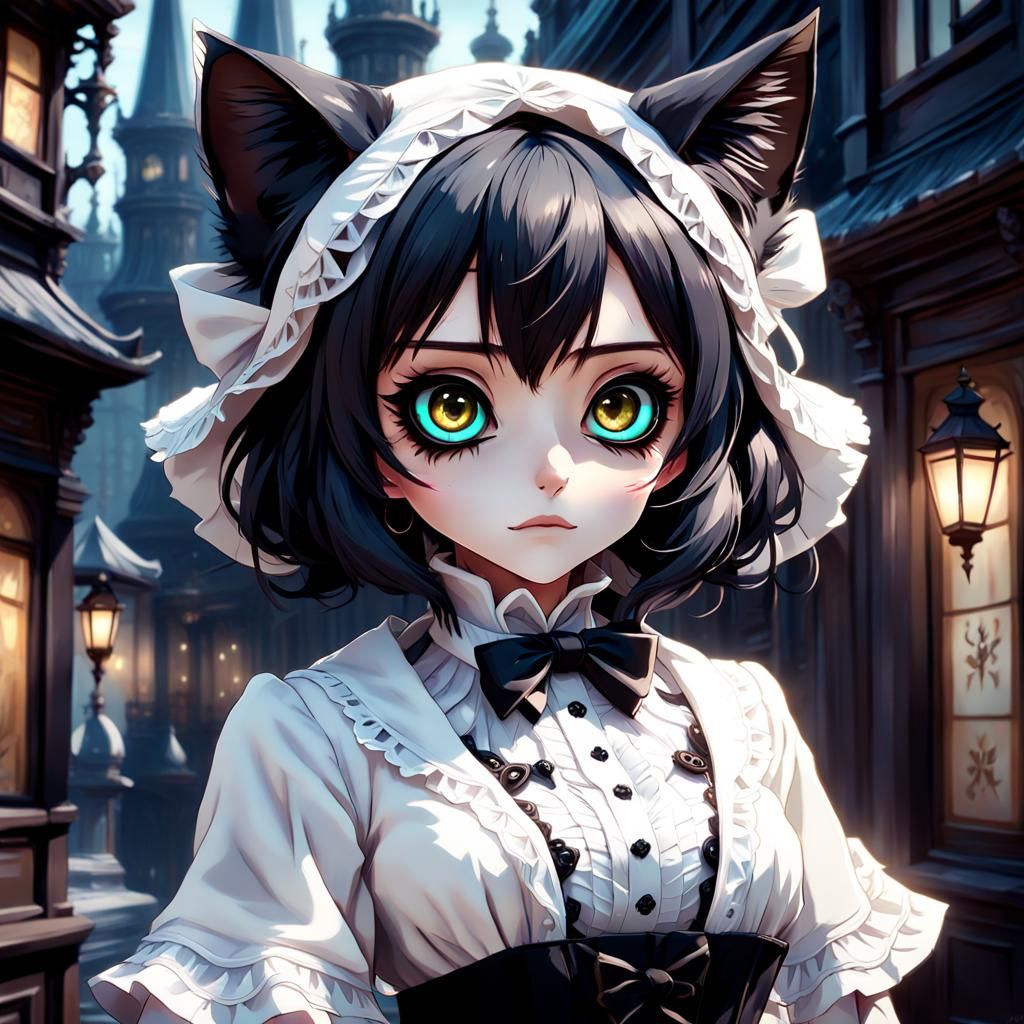 Anime Cat Girl in Victorian Dress
