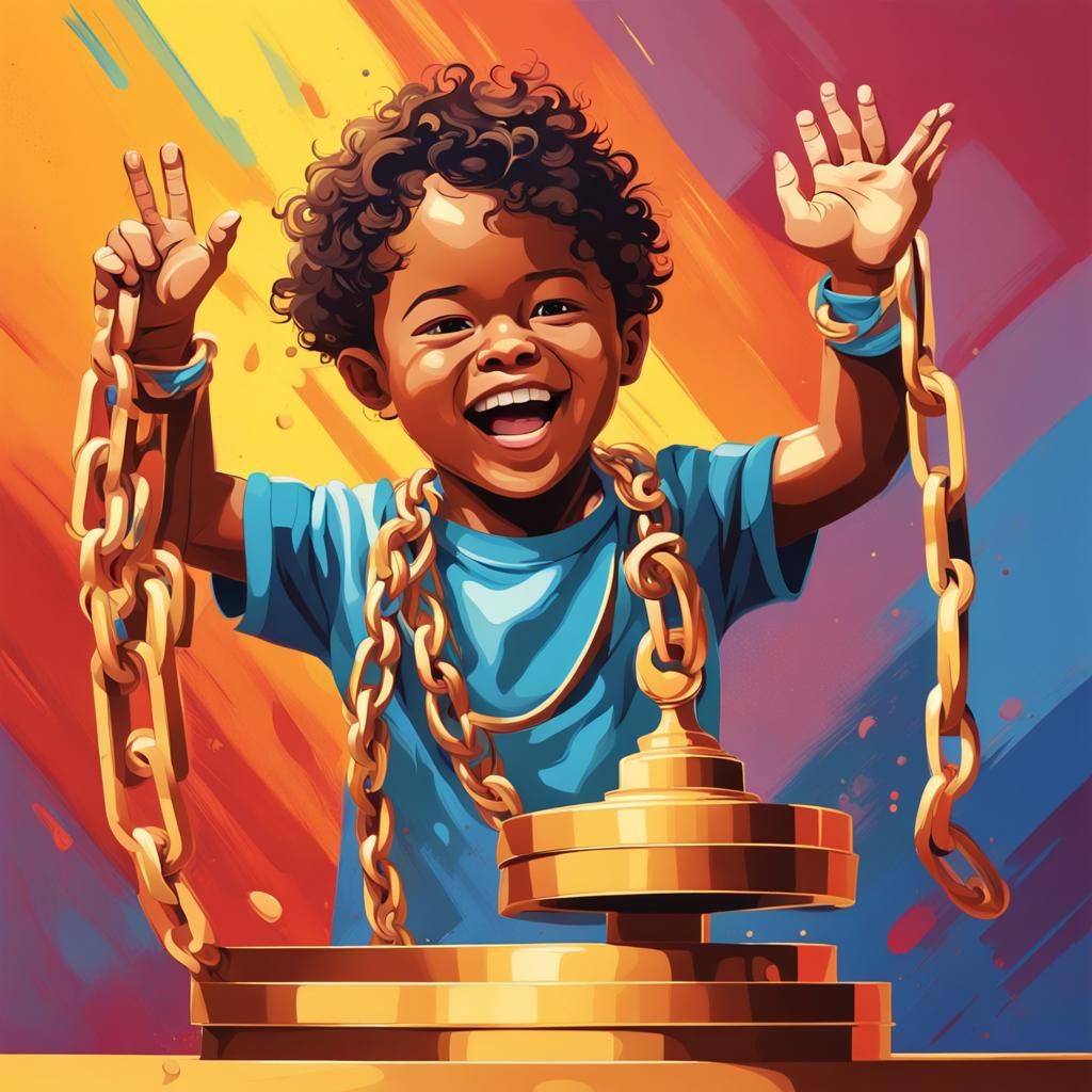 Boy Celebrates Victory: Abstract Hyperrealistic Art