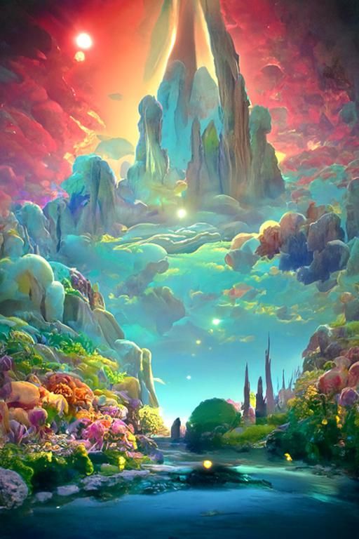 Pastel Alien Desert Oasis Under Sparkling Stars