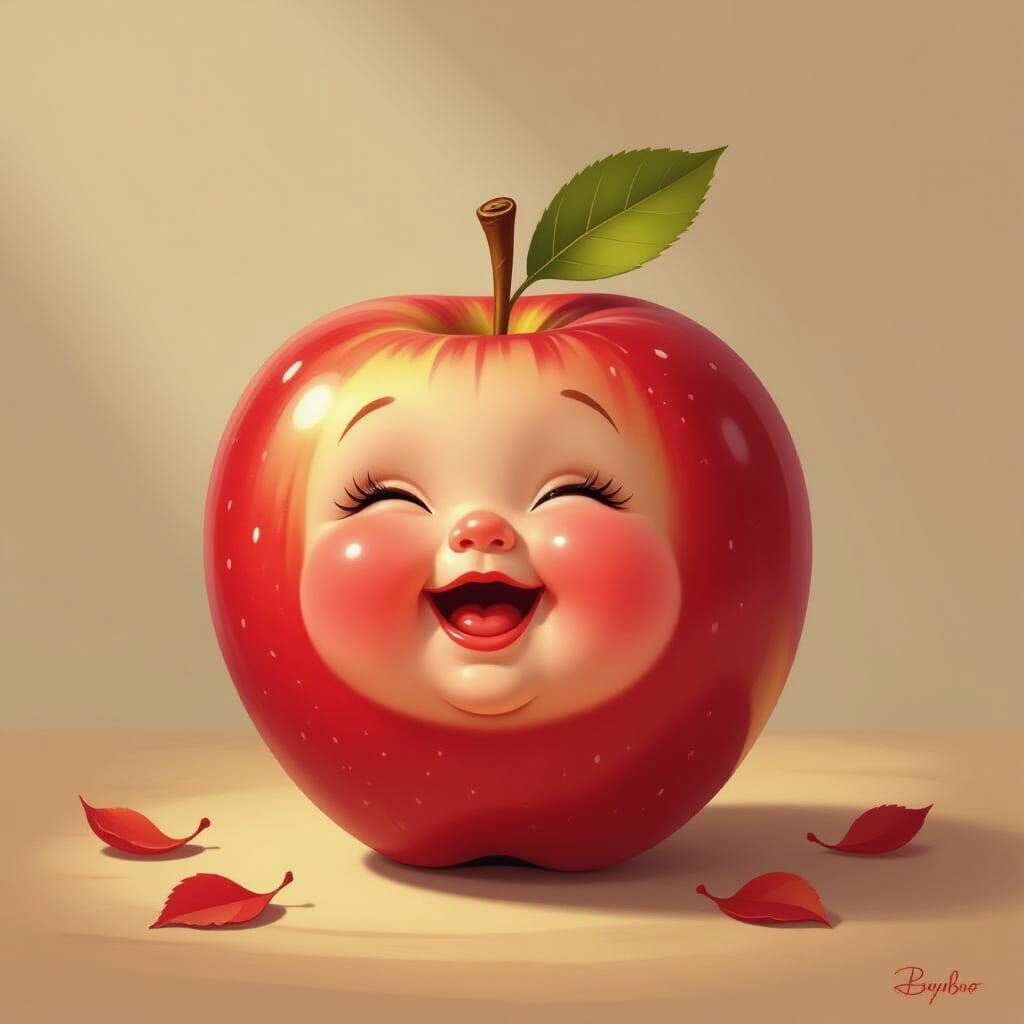 Whimsical Apple Character Laughing Joyfully