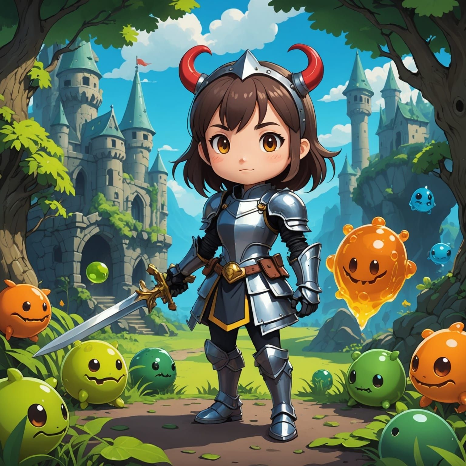 Cute Chibi Knight in Slime World: Ghibli Anime