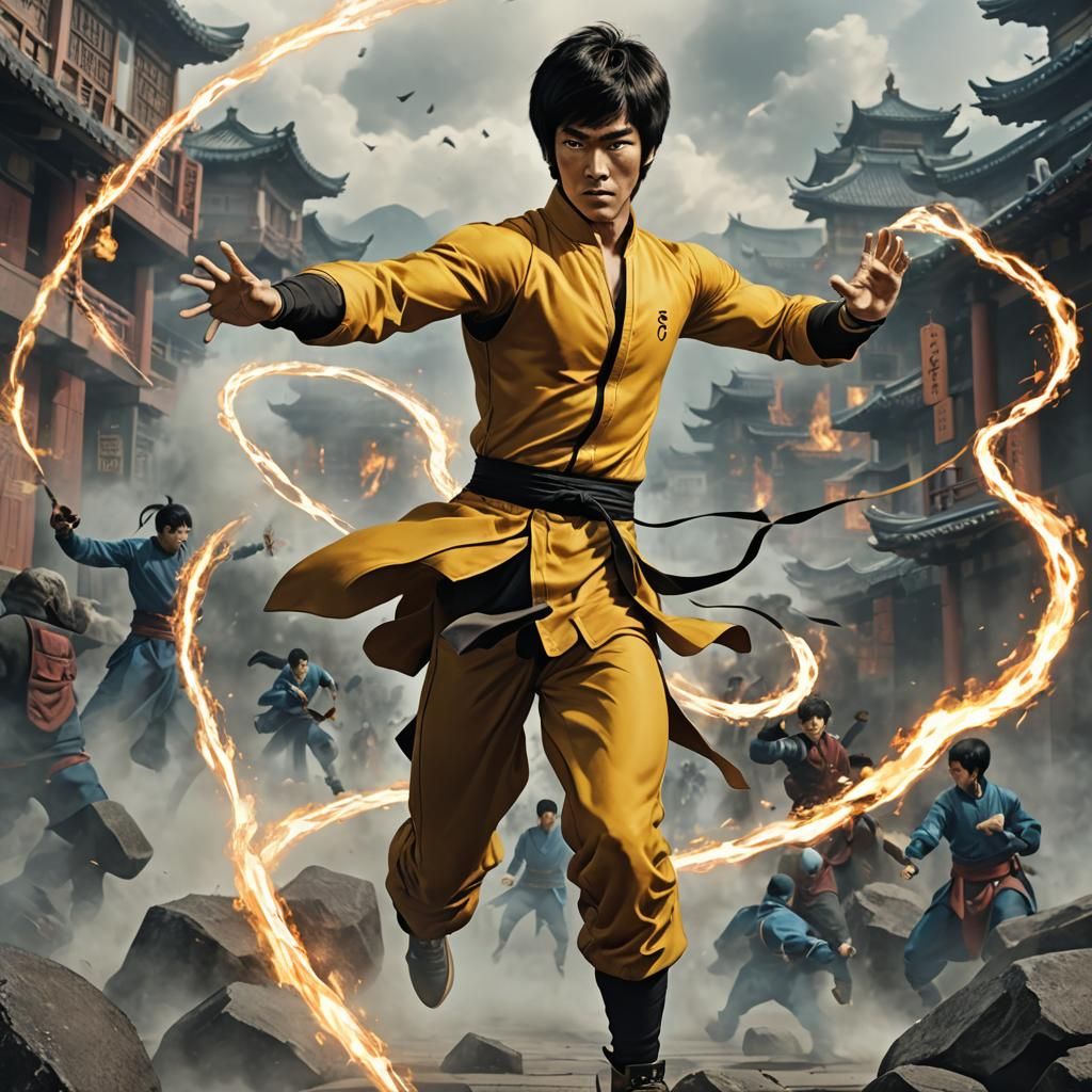 Bruce Lee as Air Bender in Anime Style