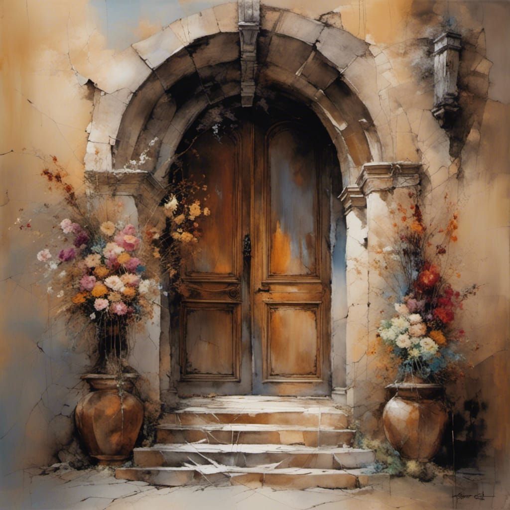 Floral Archway Oil Painting in Razumovskaya Style