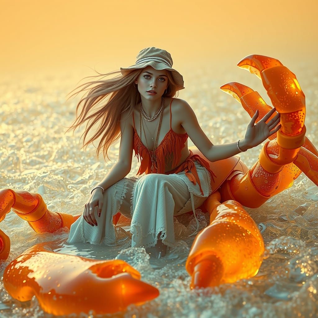 Dreamlike Gummy Crab Ride in Neon Futurism Style