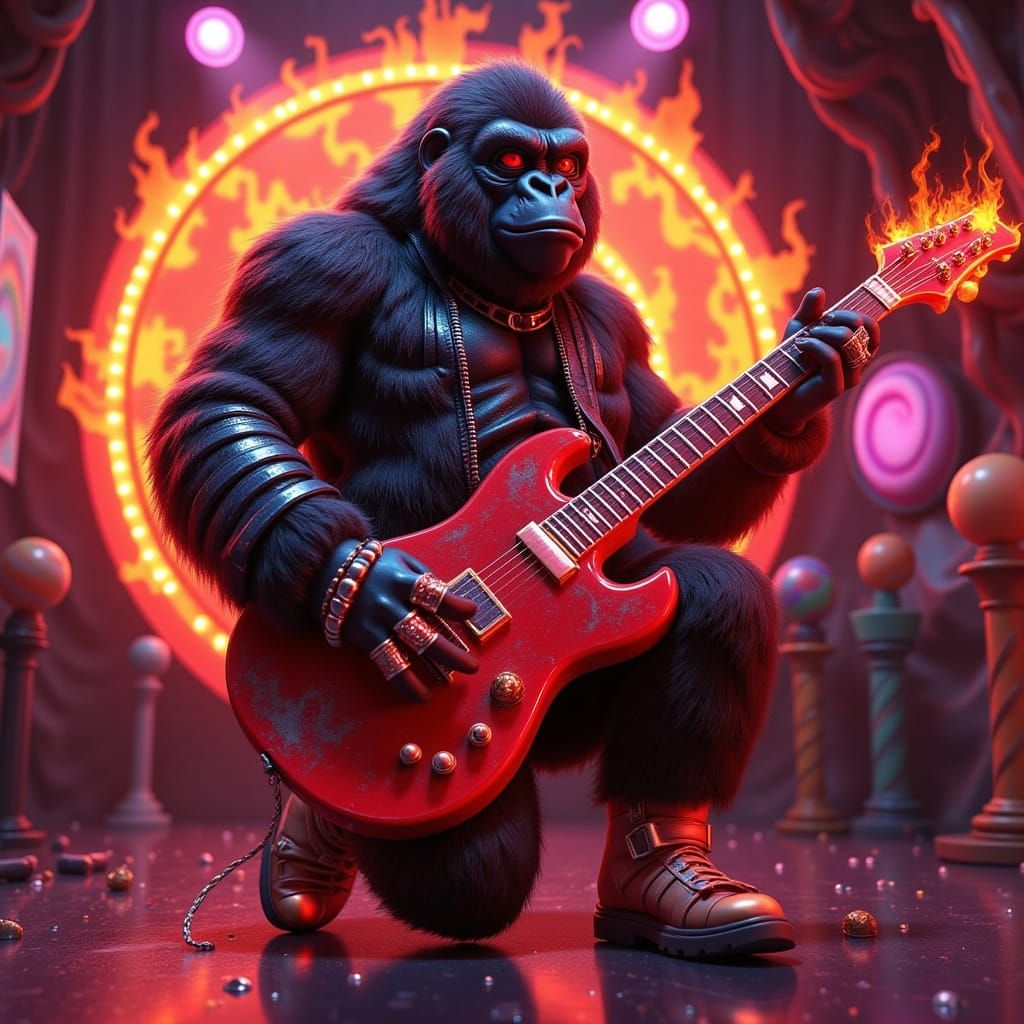 Cyberpunk Gorilla Guitarist in Neon Glow