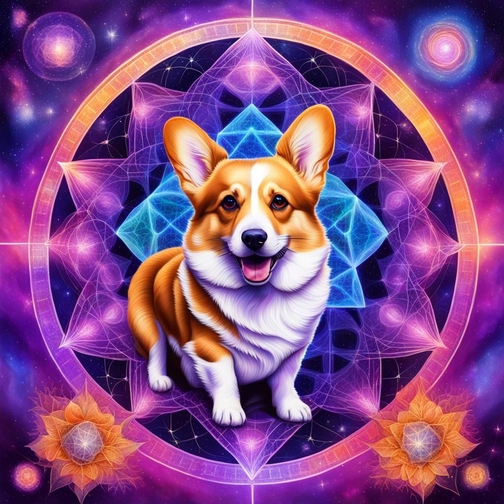 Corgi in Cosmic Visionary Art Style