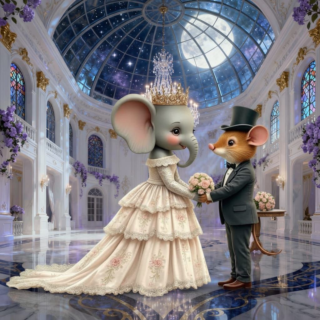 Couple Dancing in Opulent Ballroom Wedding